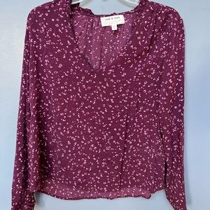 Cloth & Stone for Anthropologie Long Sleeve Floral Maroon Blouse size medium